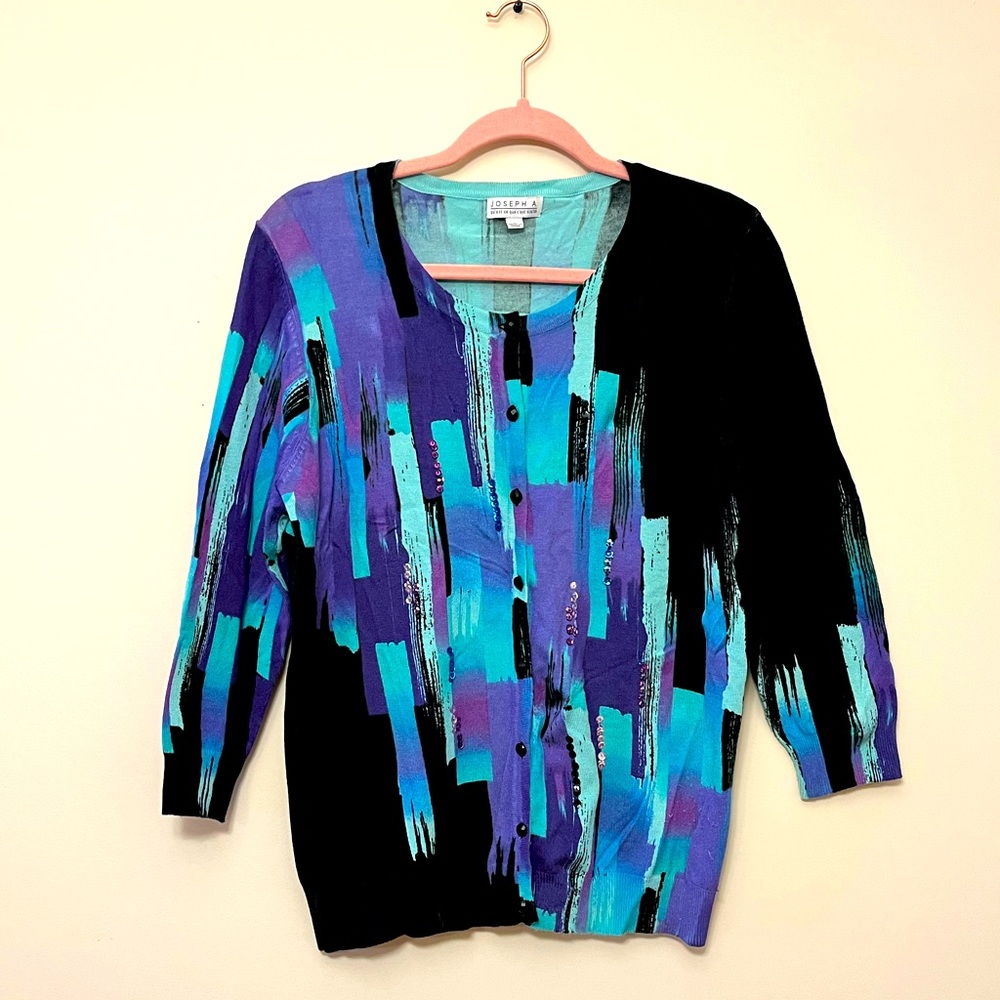 Vintage Y2K Joseph A. Purple & Turquoise Abstract Sweater